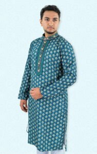 Green Blue Embroidery Luxury Panjabi - Image 2
