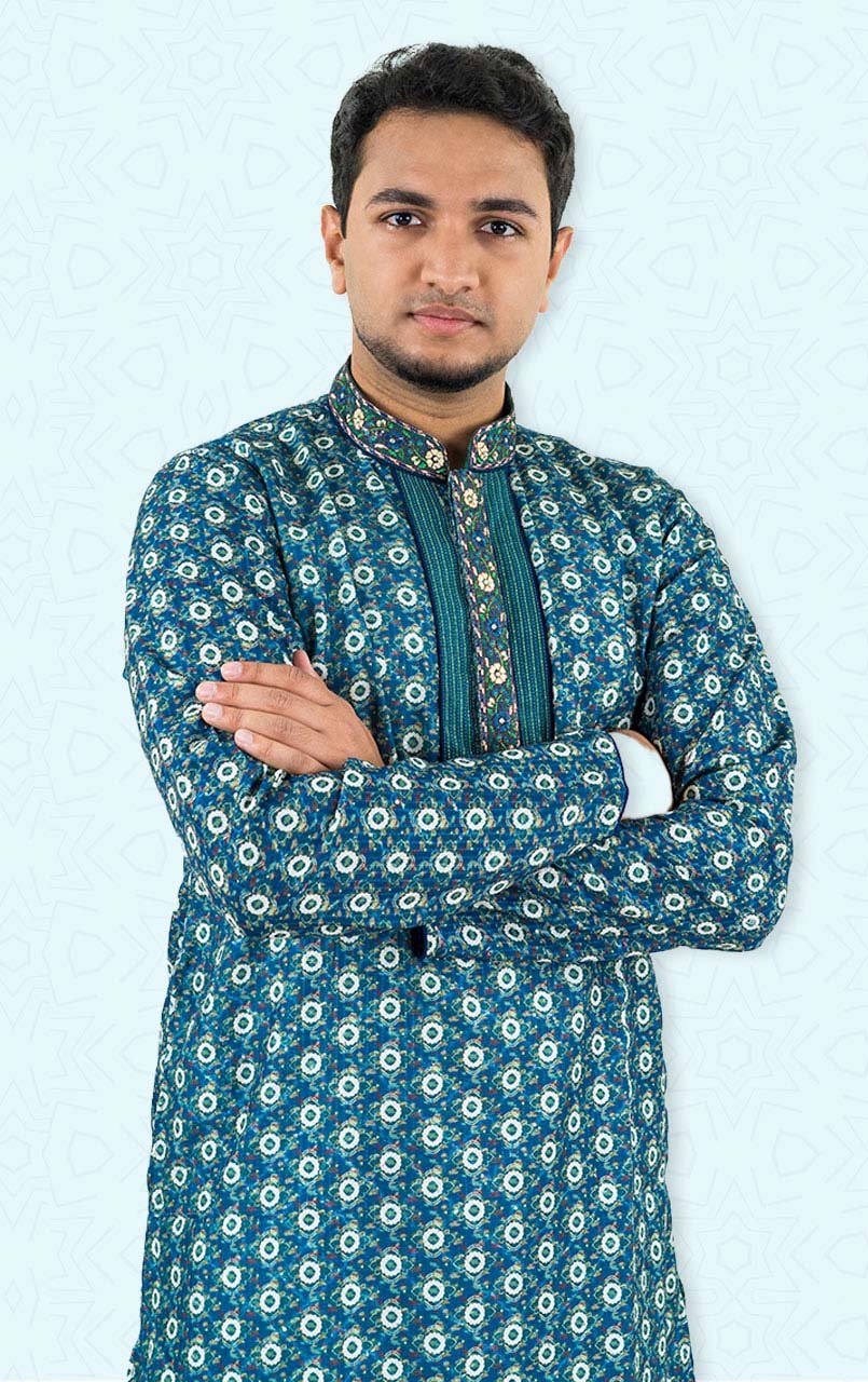 Green Blue Embroidery Luxury Panjabi