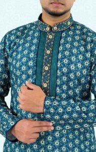 Green Blue Embroidery Luxury Panjabi - Image 3