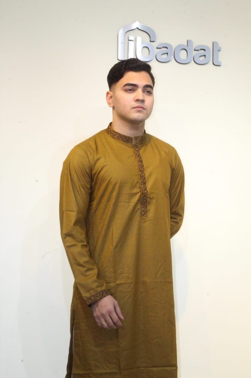 Olive  Green Color Abrodary Panjabi.