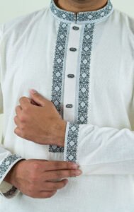 White Color Indian Exclusive Embroidery Panjabi - Image 2
