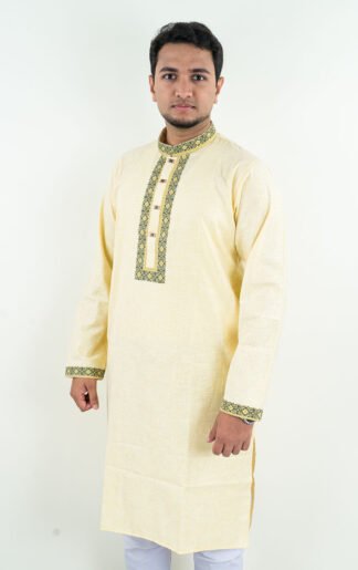 Cream Color Indian Exclusive Embroidery Panjabi