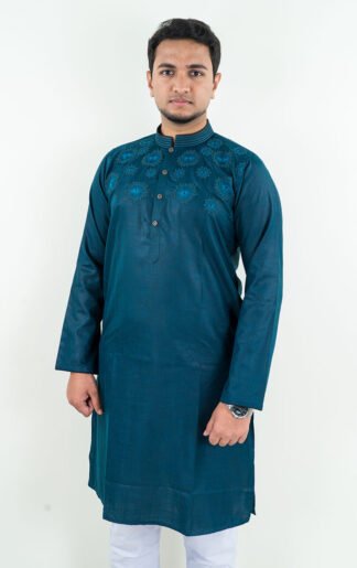 Dark Blue Indian Embroidery Premium Panjabi