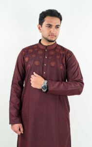 Indian Embroidery Premium Panjabi -Meroon - Image 3