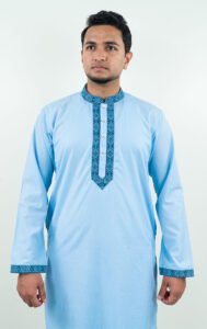 Pakistani  Exclusive Embroidery Cotton Panjabi - Indigo - Image 3