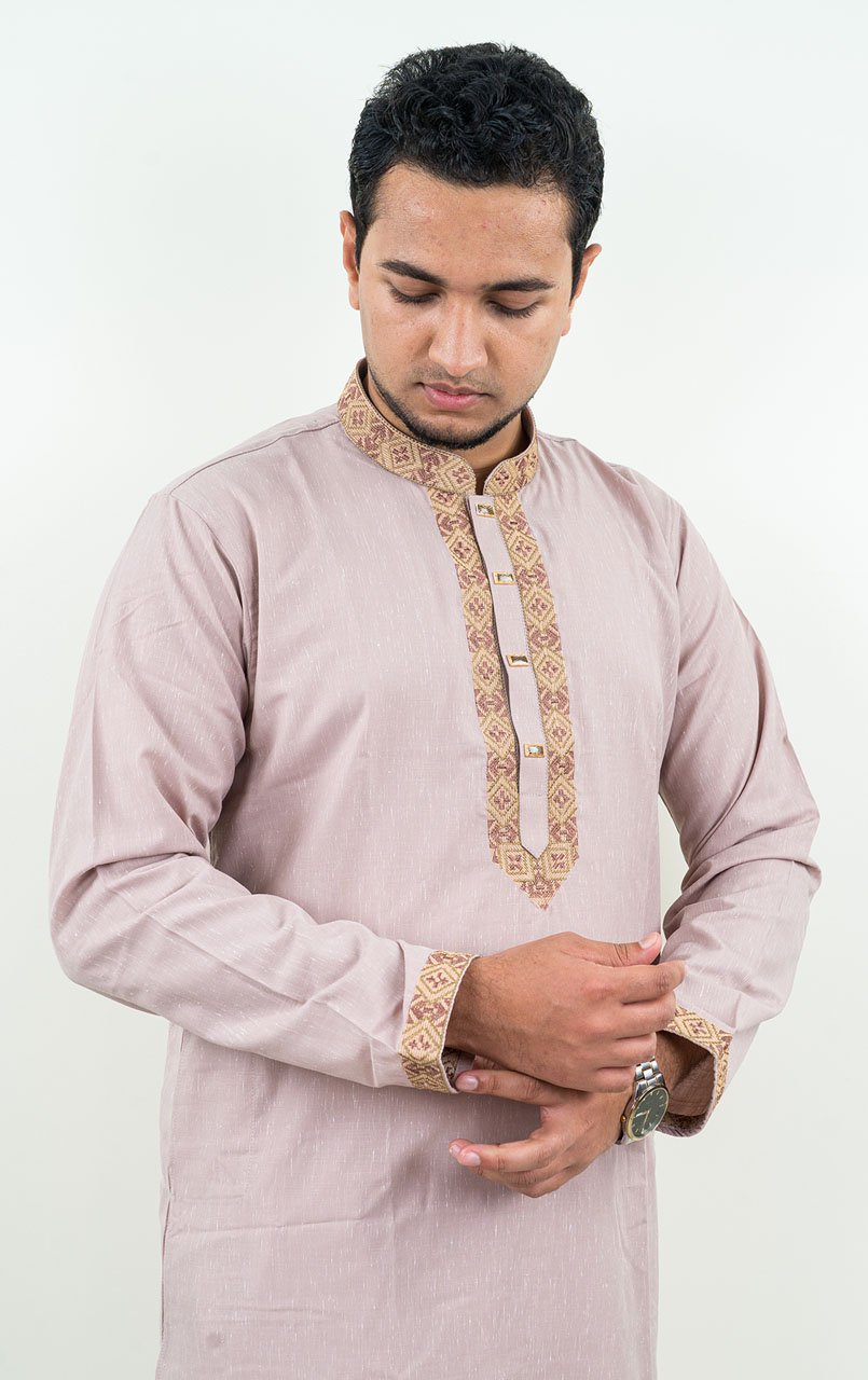 Pakistani  Exclusive Embroidery Cotton Panjabi - Light Pink