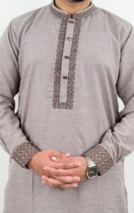 Biscuit Colour Pakistani Exclusive Embroidery Panjabi - Image 3