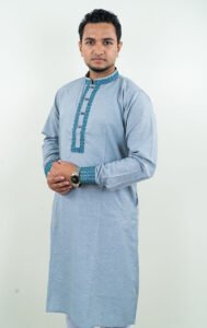 Pakistani Exclusive Panjabi -Navy Ash Embroidery - Image 3