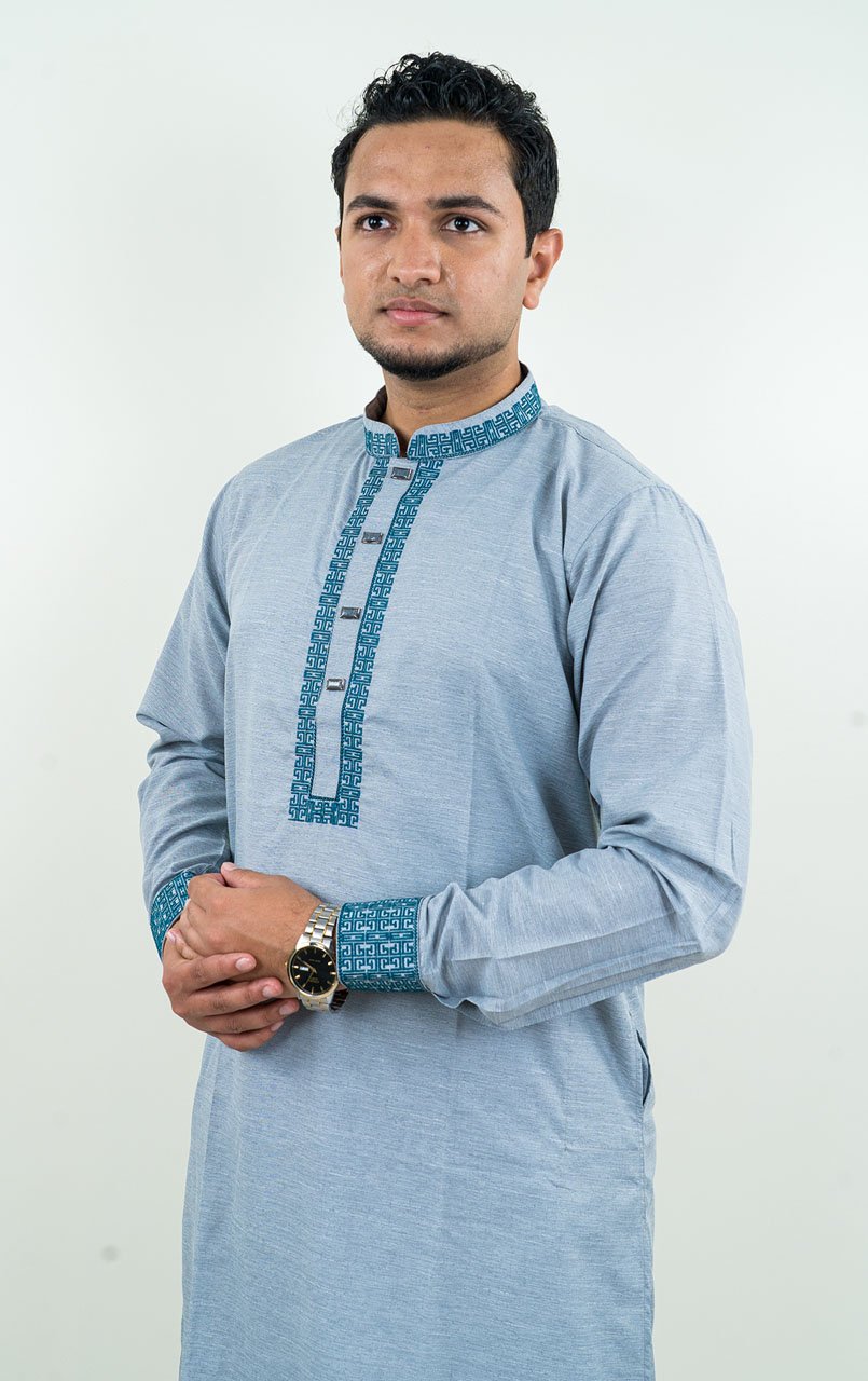 Pakistani Exclusive Panjabi -Navy Ash Embroidery