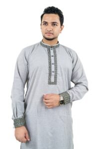 Navy Ash Colour Pakistani Exclusive Embroidery Panjabi - Image 2