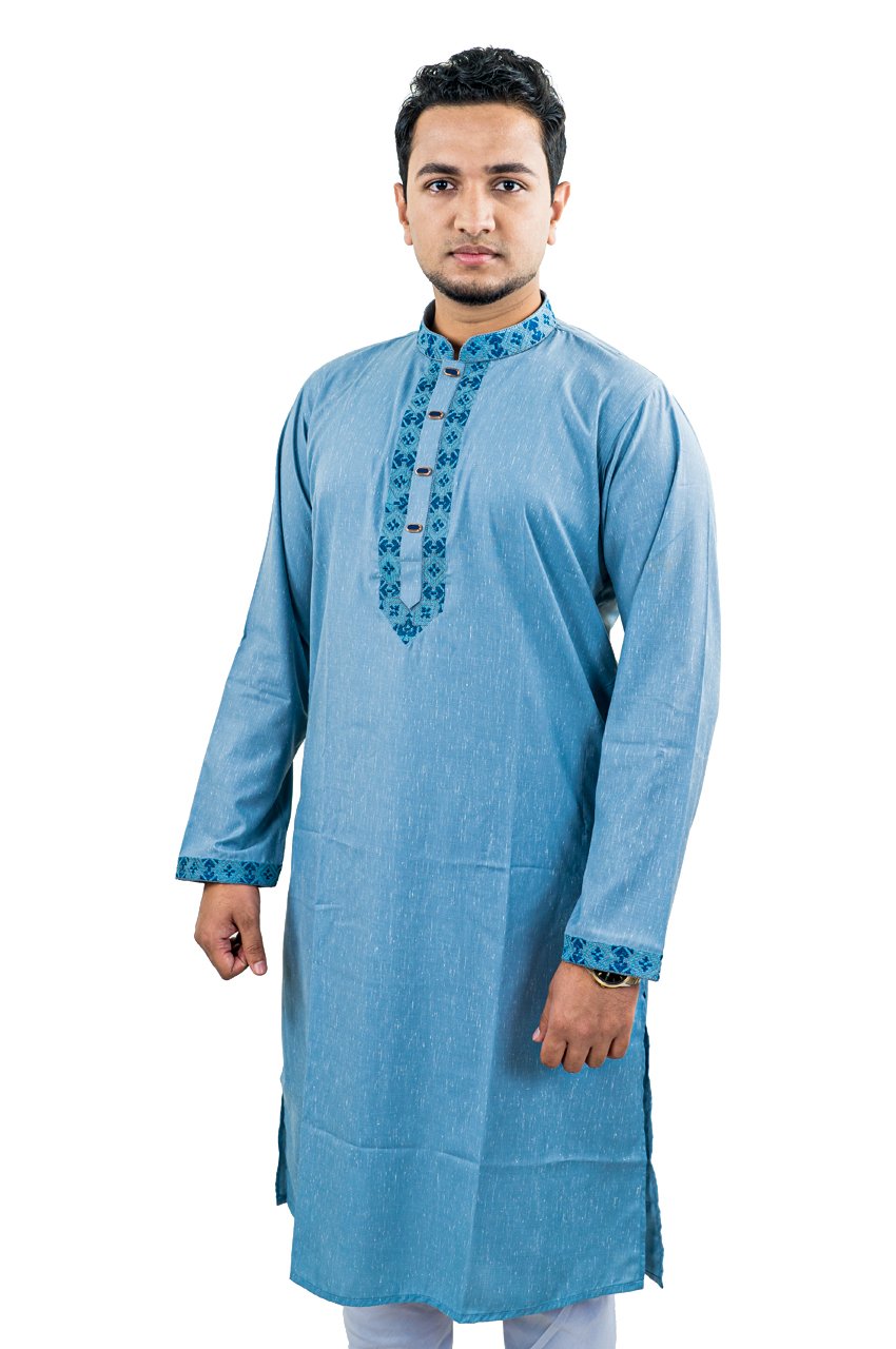 Pakistani  Exclusive Embroidery Cotton Panjabi Sky Blue