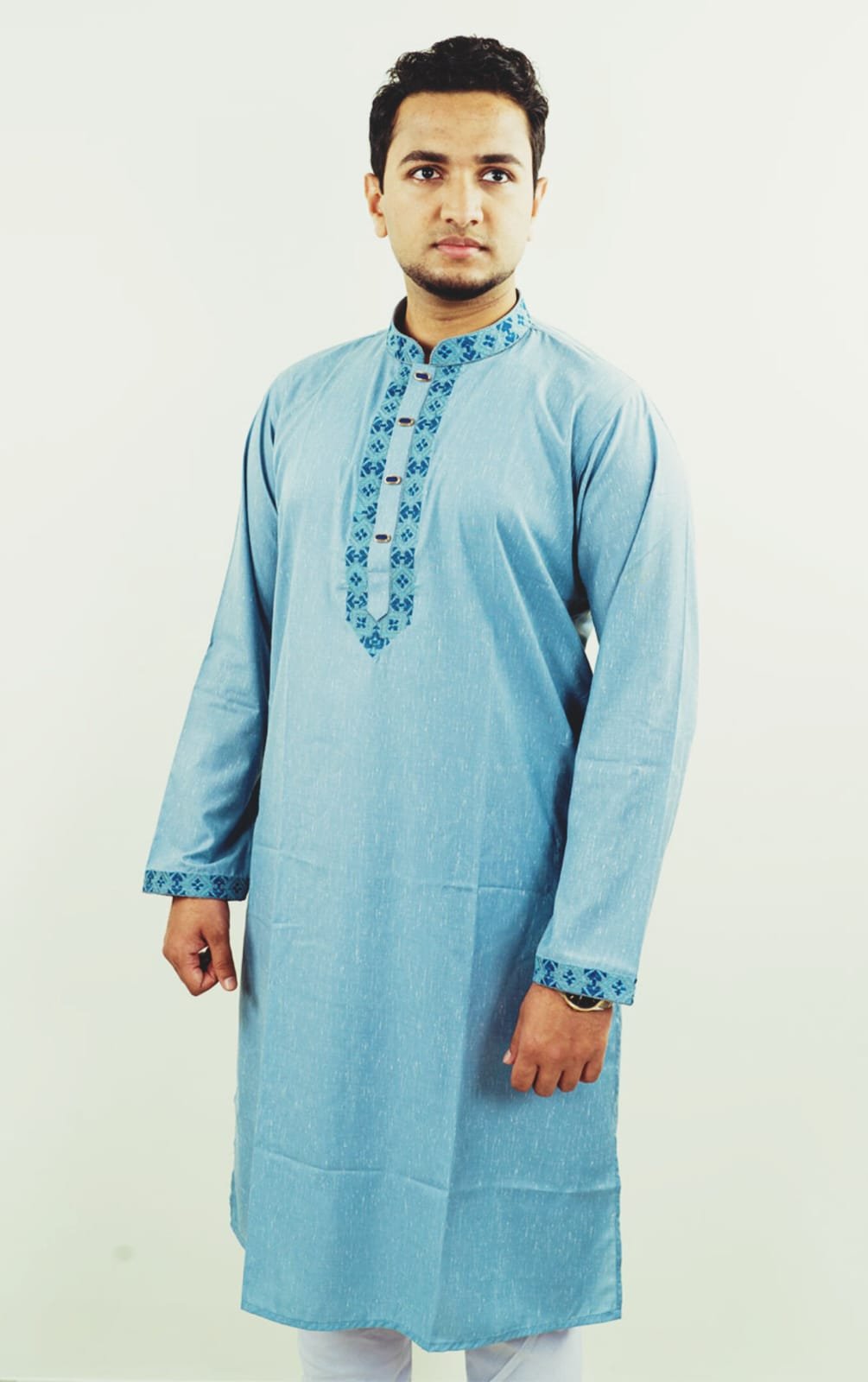 Pakistani  Exclusive Embroidery Cotton Panjabi - Ash Navy