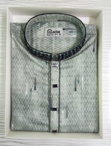 Indian Cotton Gorgeous Karchupi Panjabi - Olive