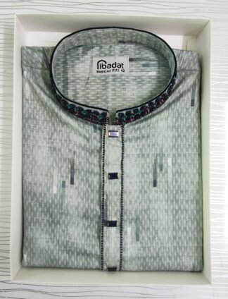 Indian Cotton Gorgeous Karchupi Panjabi - Olive