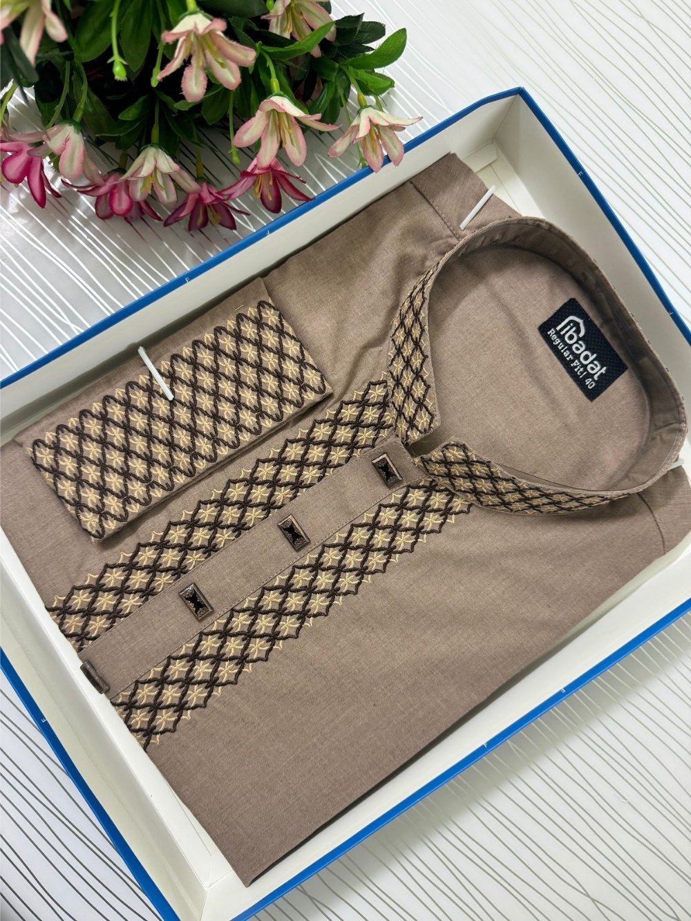 Biscuit Color Embroidery Panjabi