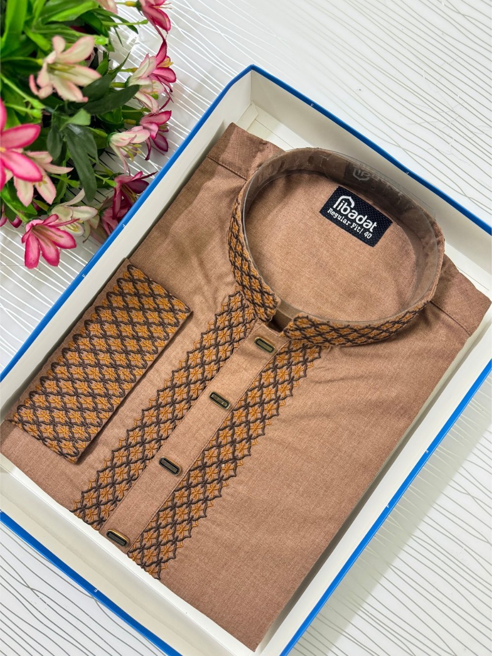 Biscuit Color Embroidery Panjabi