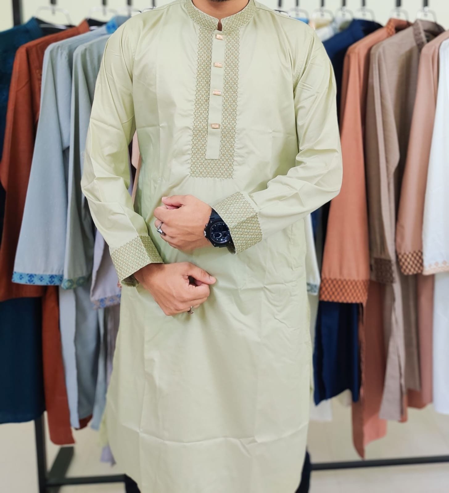 Exclusive Panjabi Olive Green