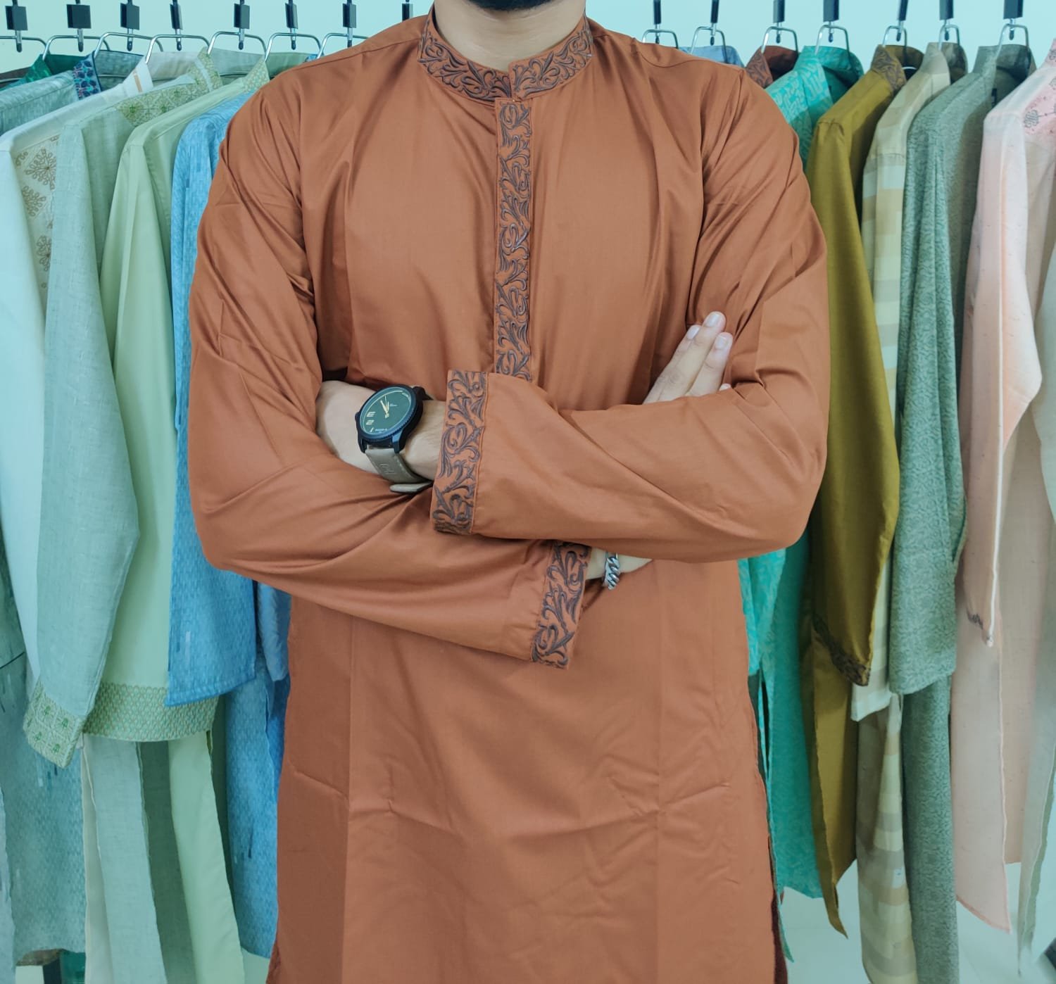 Deep Cupper Color Abrodary Panjabi.
