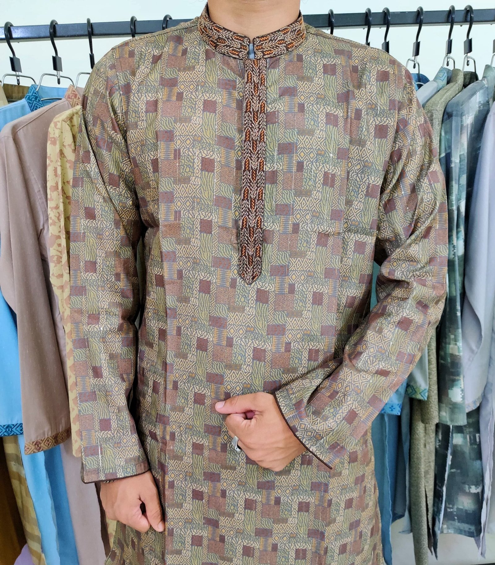 Biscuit Color Abrodary Print Panjabi.