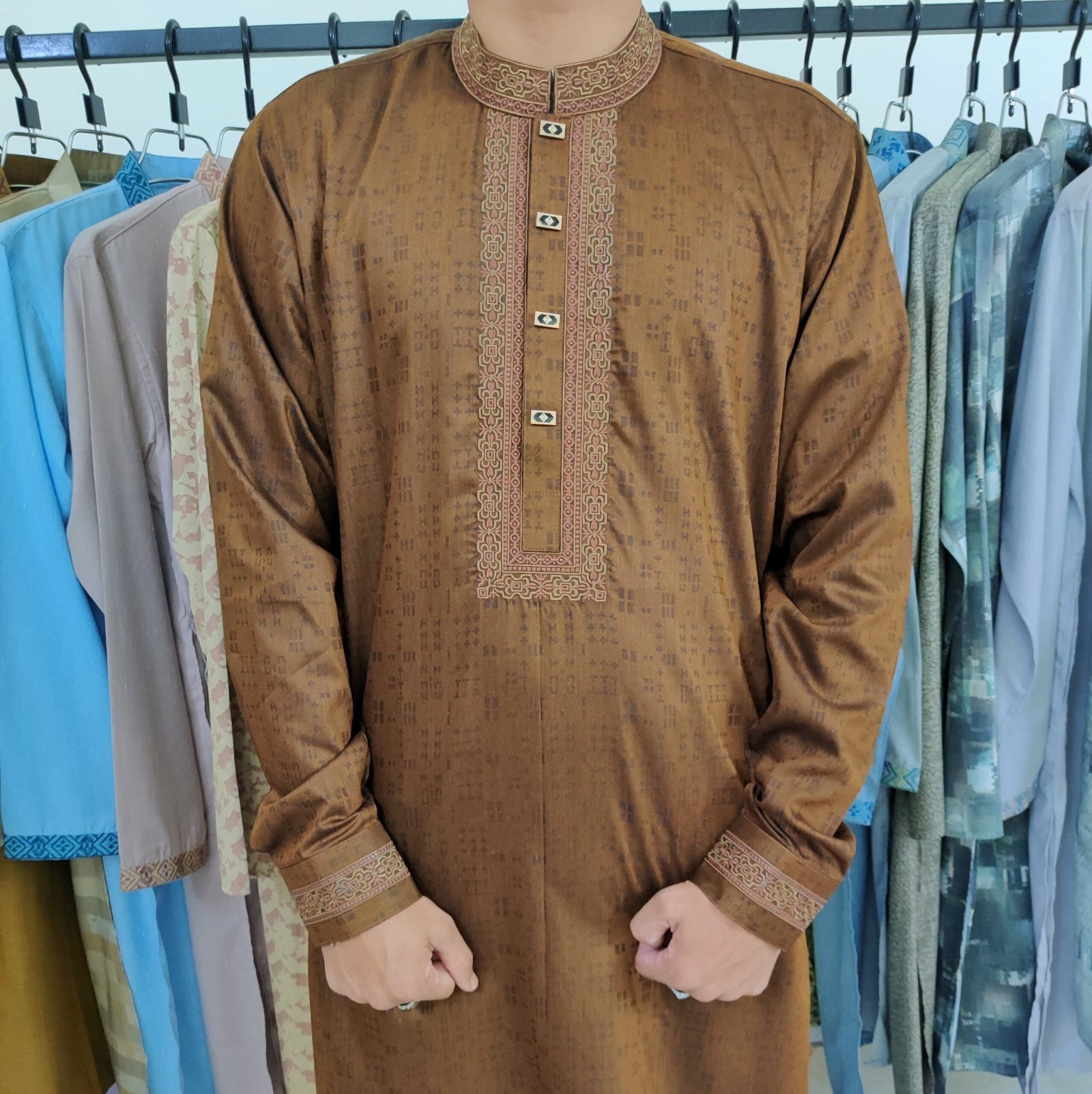 Drak Brown  Color Abrodary Panjabi.