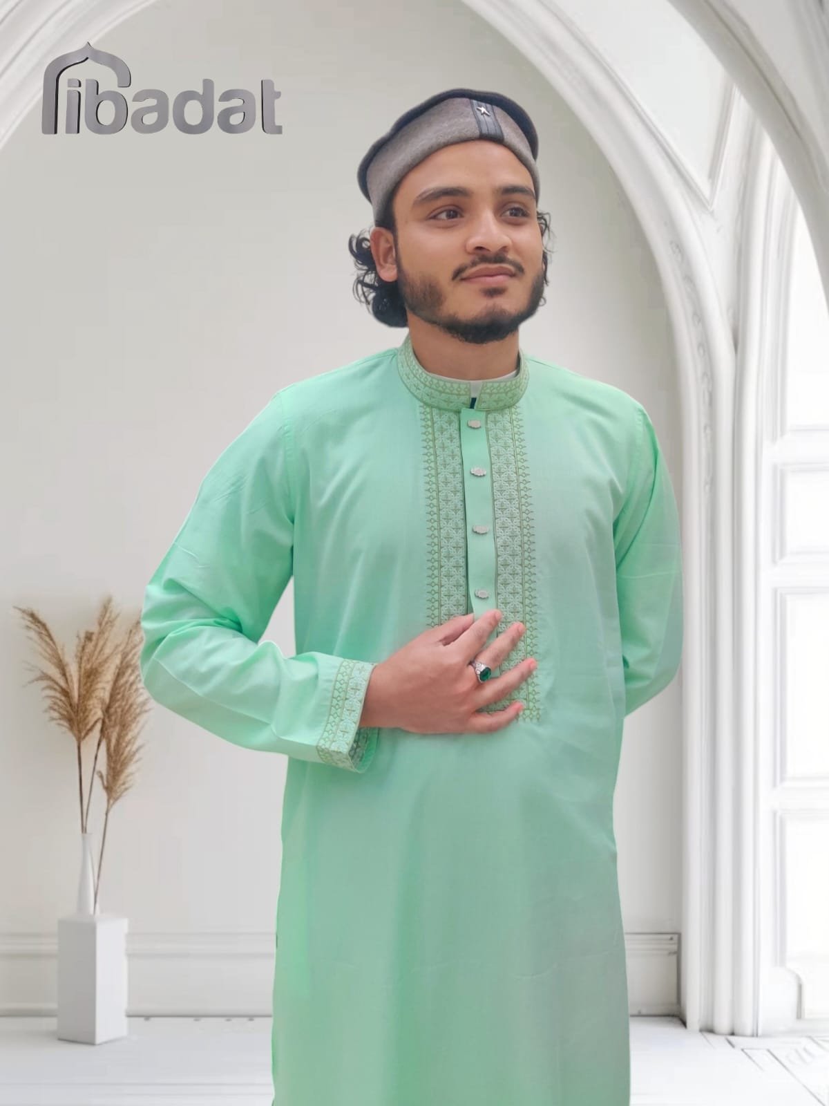 Tat Cotton Premium Embroidery Green Panjabi