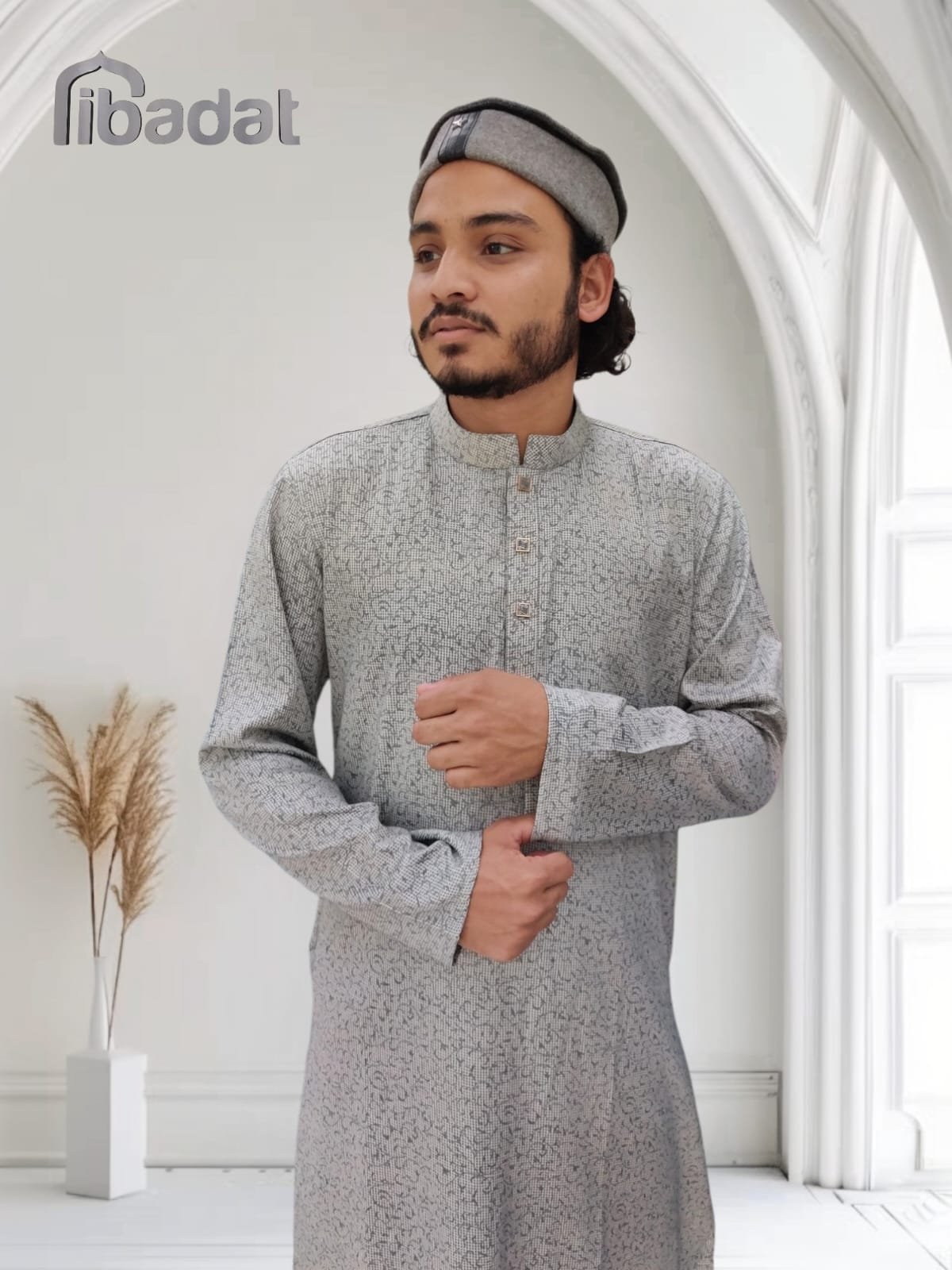 Ibadat Exclusive Cotton Febric (Ash Colour Print)