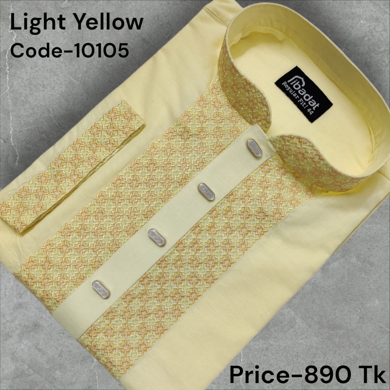 Ibadat Exclusive Slab Cotton Panjabi (Light Yellow)