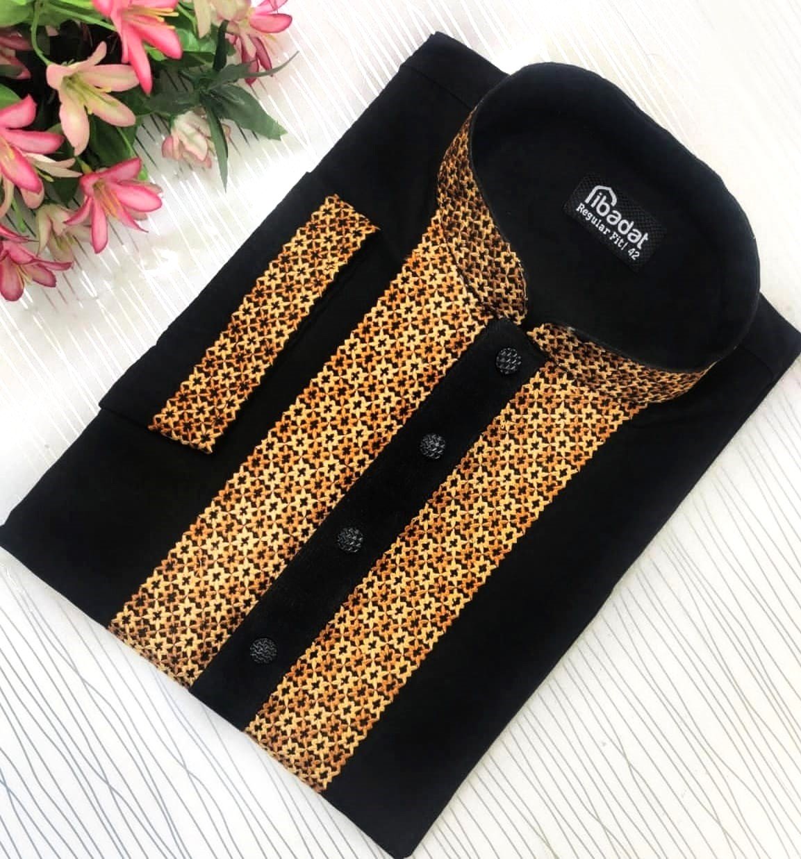 Ibadat Exclusive Slab Cotton Panjabi ( Black )