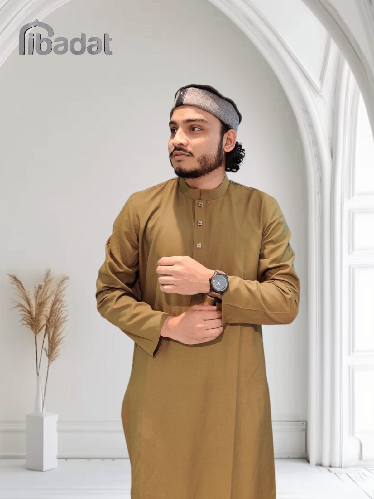 Ibadat Exclusive Cotton Febric  (Olive Green)