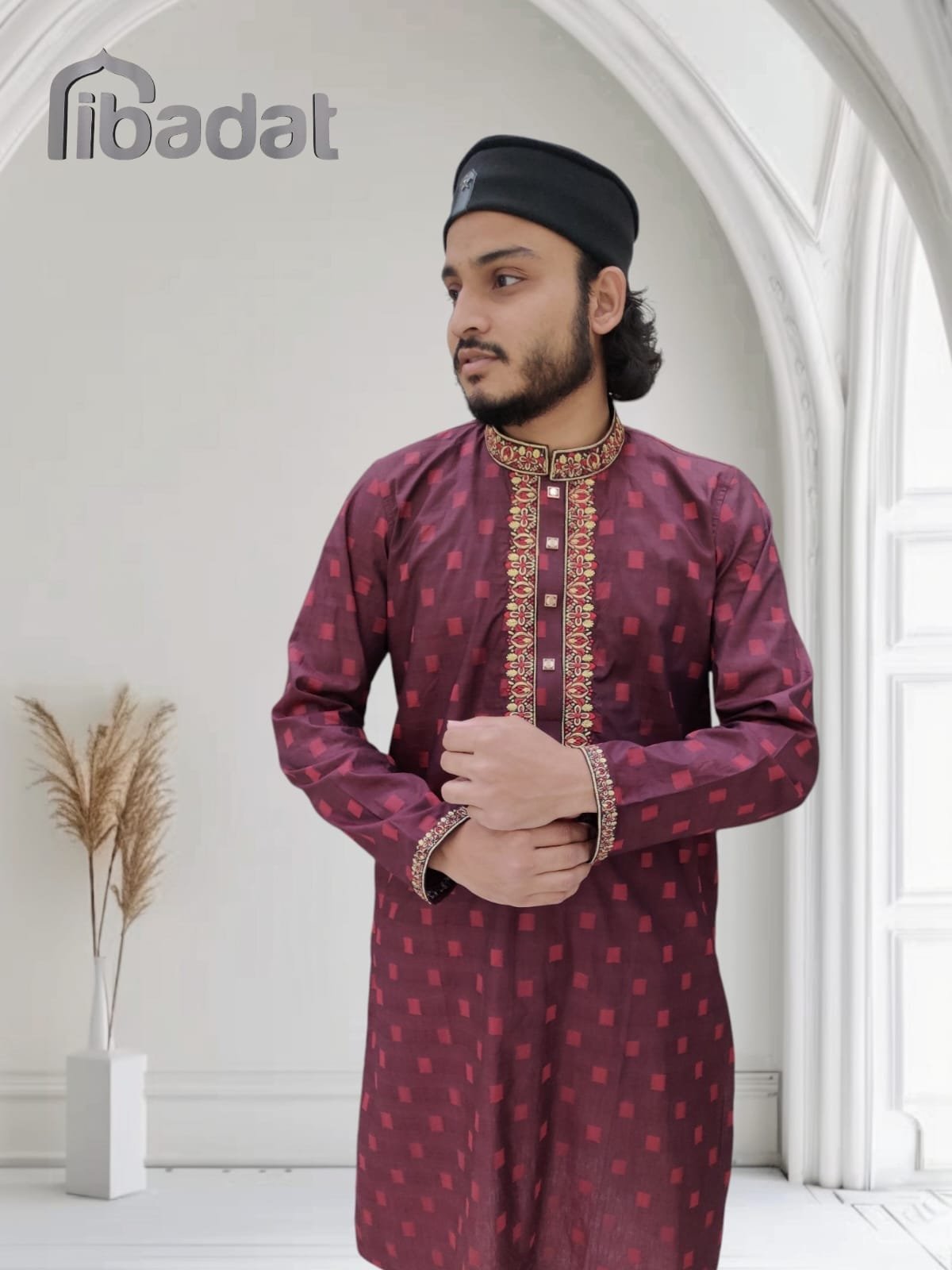 Ibadat Exclusive Cotton Panjabi -  chocolet colour