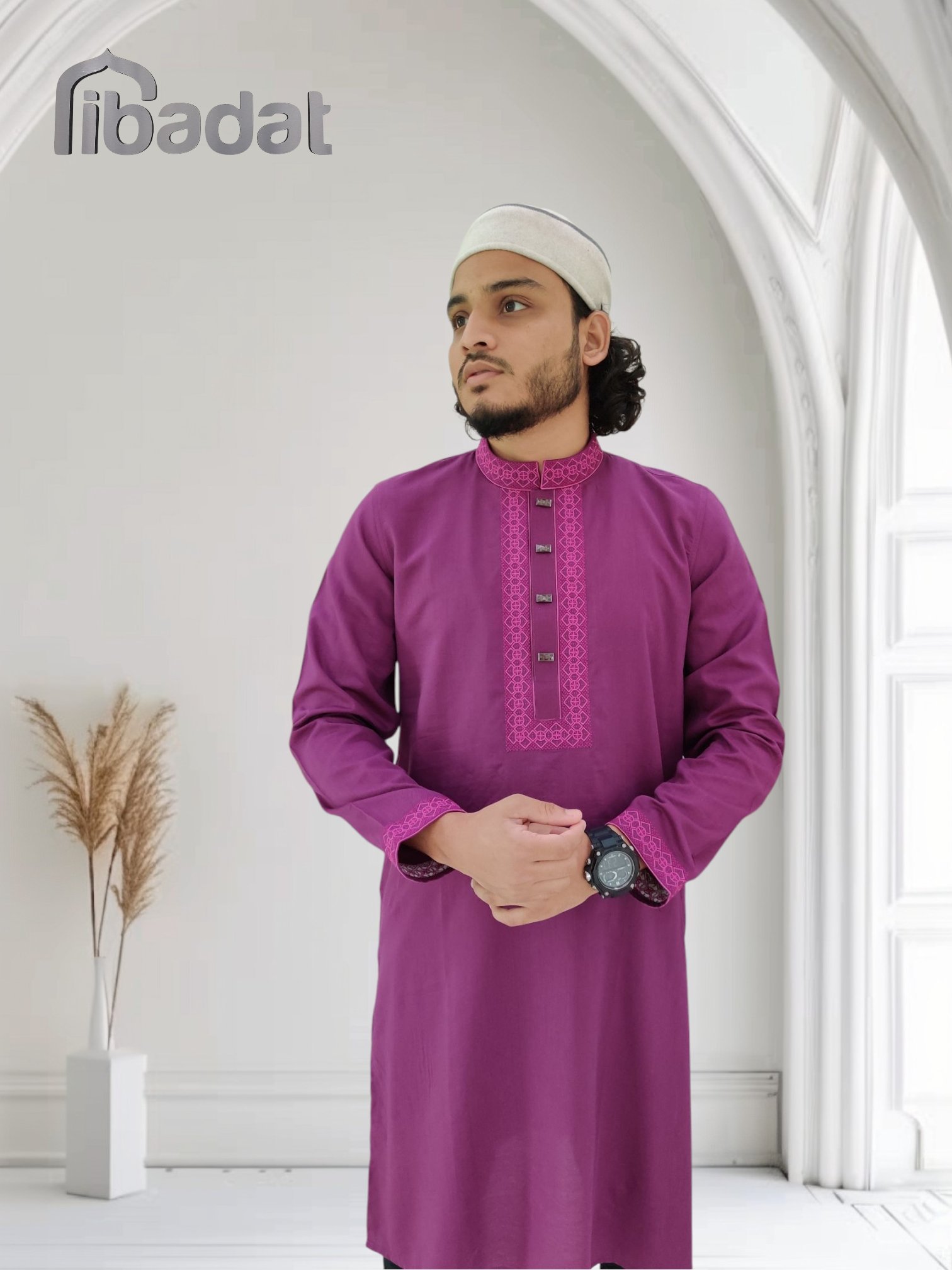Ibadat Exclusive Primium Cotton Panjabi  (Shade Of Purple)