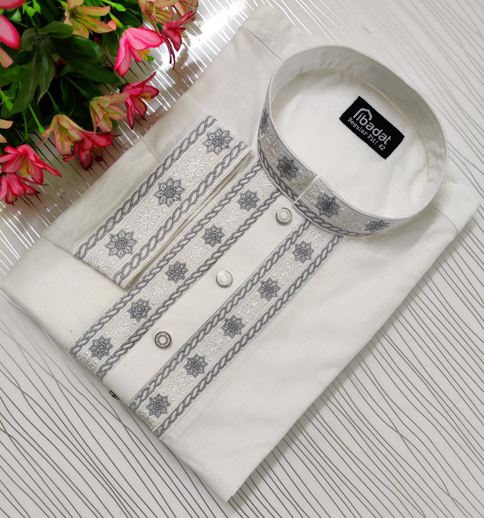 Ibadat Exclusive Embroidary Cotton Febric (White )
