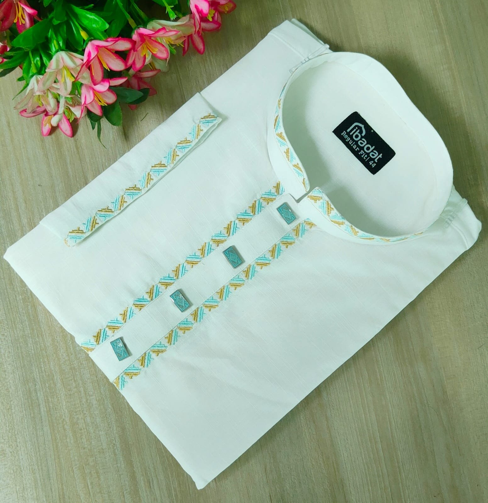 Ibadat Exclusive Embroidary Cotton Panjabi. ( White Colour)